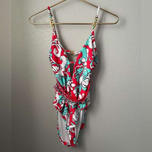 New Trina Turk Garden Bloom Plunge One Piece Swimsuit size 8 - Picture 3 of 7